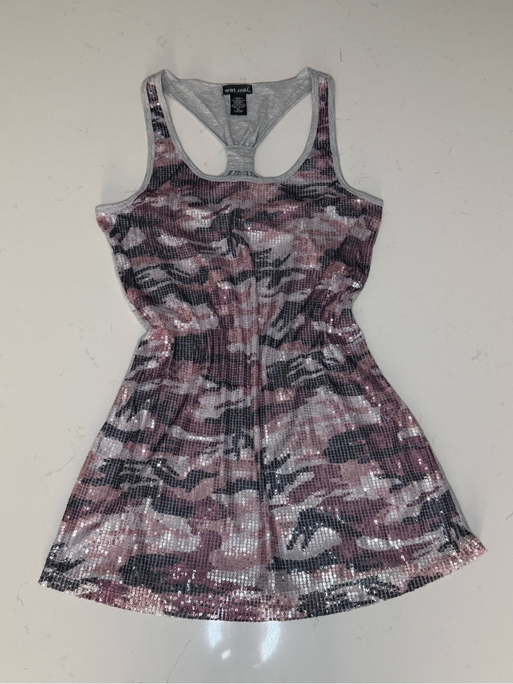 Y2K Wet Seal Pink Camo Sequin Racerback Dress
